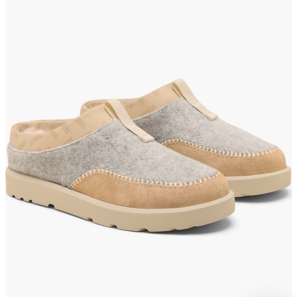 NWT NIB Sorel Byways Faux fur lined Cream and Gray Slip-On Slippers mules 8
